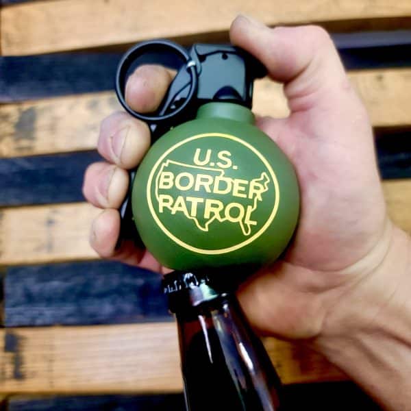 Border Patrol Freedom Frag bottle opener, OD green with yellow logo