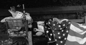 homeless veteran sleeping on a bench, vortex optics to partner with bottle breacher to help