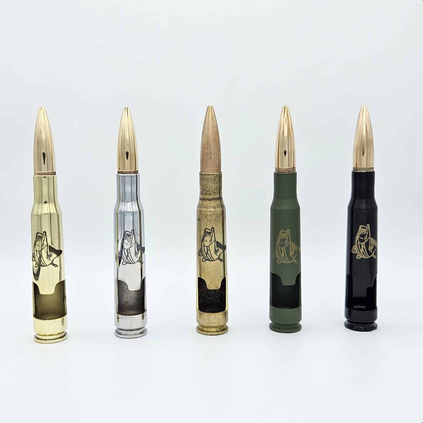 Bass Fish .50 caliber Bullet Bottle Opener, five finishes to choose from