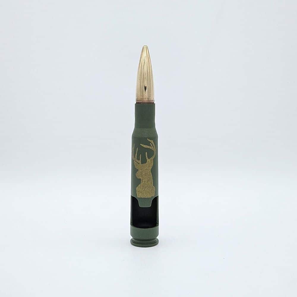 Deer .50 caliber bullet bottle opener in OD green, once fired
