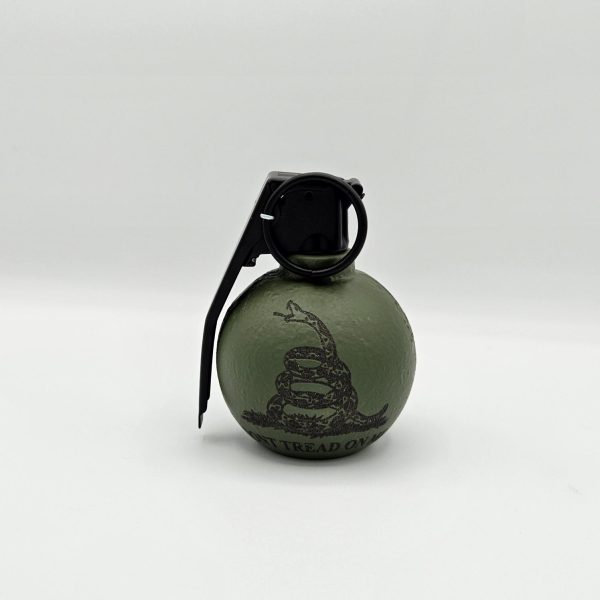 freedom frag bottle opener in OD green with the Don't Tread on me logo on the front