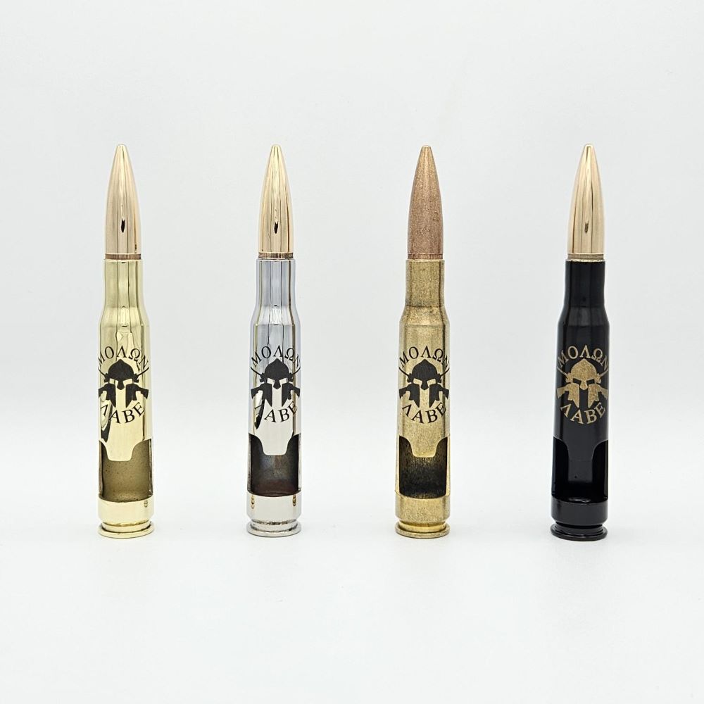 Molon Labe .50 Caliber Bullet Bottle Opener in different finishes made by Bottle Breacher